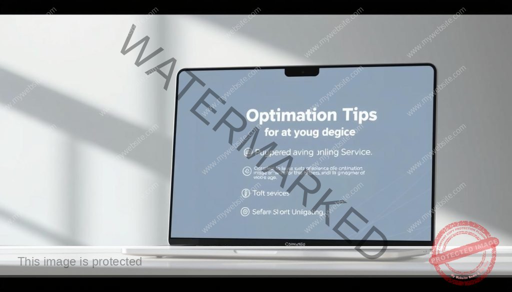 A sleek, minimalist design featuring a laptop screen displaying optimization tips for streaming services. The foreground showcases a clean interface with simple icons and text, while the background depicts a stylized network diagram, symbolizing the intricate infrastructure behind online content delivery. The lighting is soft and diffused, creating a calming, professional atmosphere. The composition emphasizes the clarity and usefulness of the optimization advice, encouraging the viewer to engage with the subject matter.
