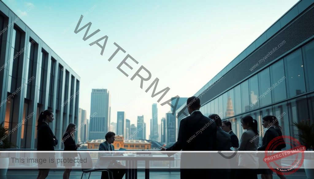 A tranquil scene depicting the selection of legal service providers. In the foreground, a group of business people in formal attire are engaged in a meeting, discussing contracts and documents. The middle ground features sleek, modern office buildings with clean lines and large windows, conveying a sense of professionalism and reliability. The background is a serene cityscape, with towering skyscrapers and a clear, blue sky, creating an atmosphere of stability and authority. Soft, warm lighting illuminates the scene, lending an air of trustworthiness and legitimacy. The overall composition emphasizes the importance of carefully selecting reliable, legal service providers.